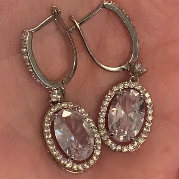 Silver Diamond Drop Earrings - Picture 3 of 4